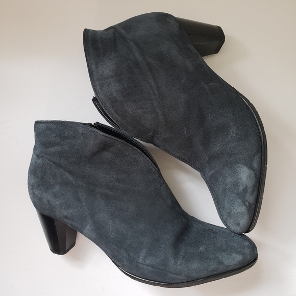 Ara Shoes - Ara Luftpolster Blue Suede Ankle Boots Heeled
